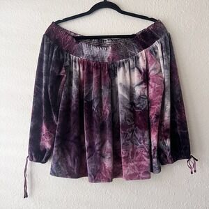 American Eagle Outfitter Womens Velvet Off The Shoulder Blouse 3/4 Sleeve Size L